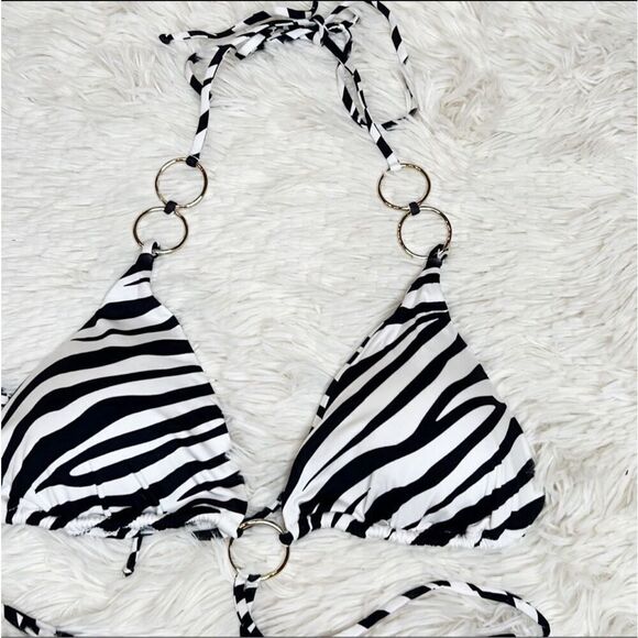 Monica Hansen Beachwear Zebra Print Triangle O-Ring Bikini Set Girl On Fire Larg - Picture 3 of 8